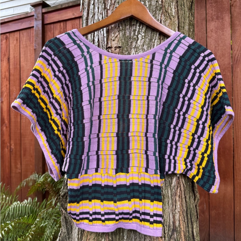BCBG Boho Wrap Striped Purple Multicolor Knit Top NWOT